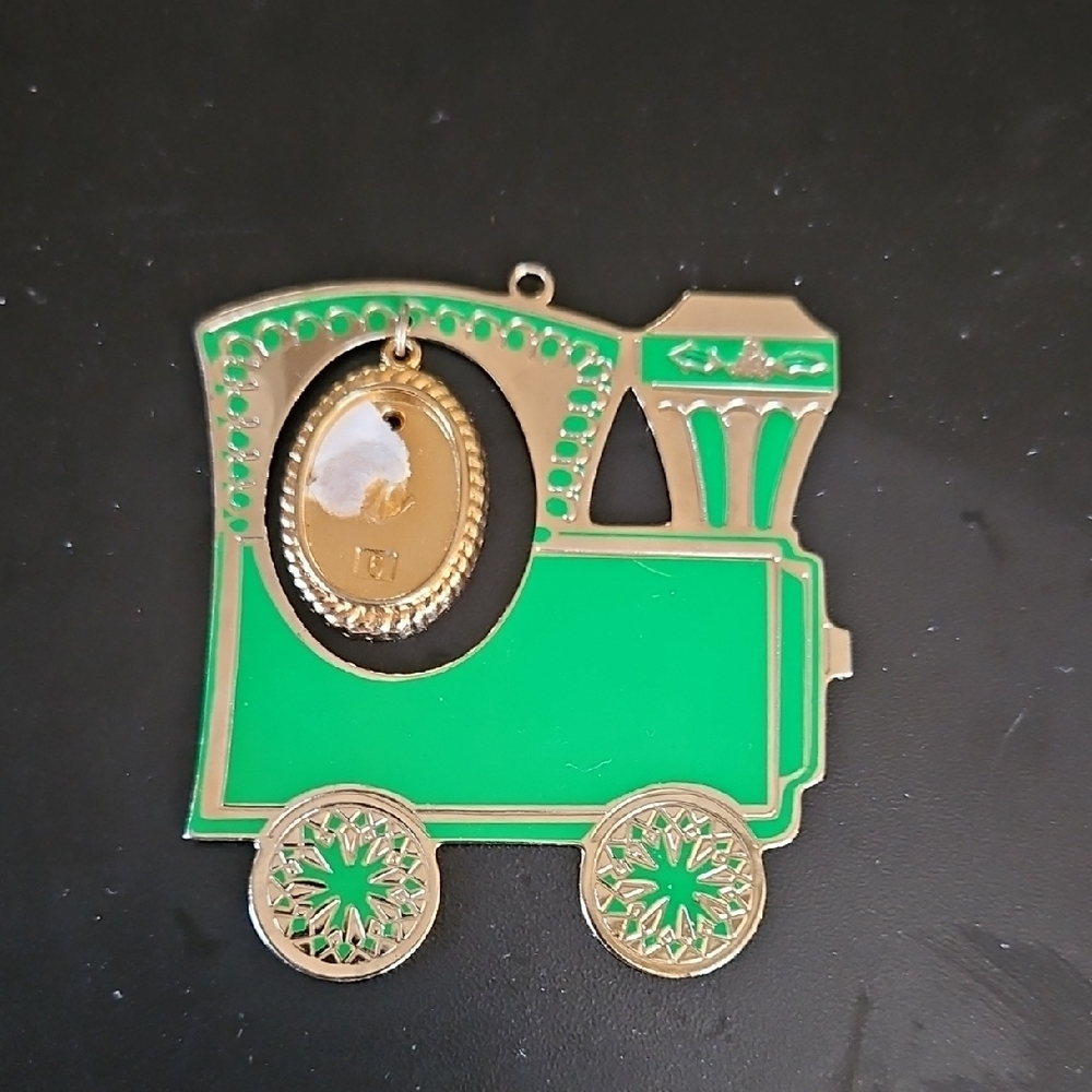 DUCHIN Green and Gold Train Christmas Ornament